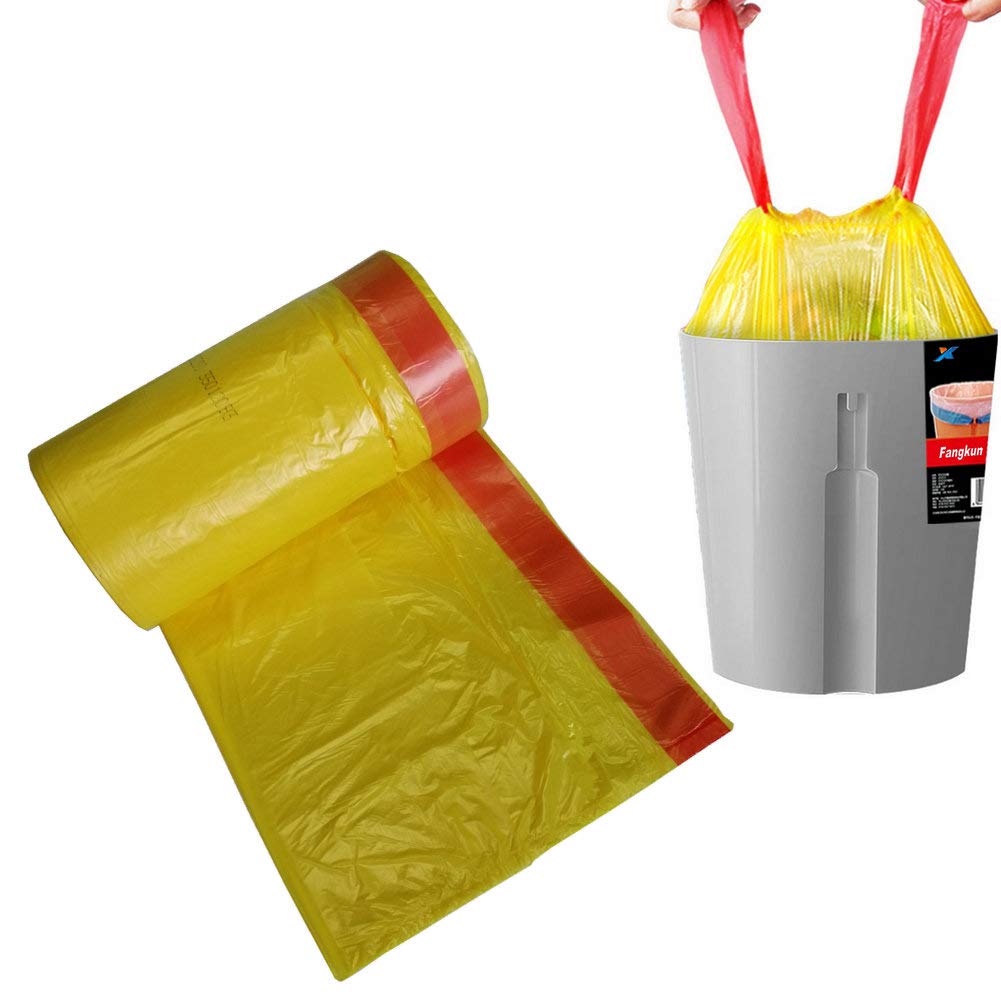 Fangkun 4 Gallon (15 Liter) Small Trash Bags - 90 Count Yellow Drawstring Garbage Bags for Bathroom, Bedroom, Office & Kitchen | Durable Plastic Wastebasket Liners | Perfect for Small Trash Cans, Diaper Pails & Recycling Bins
