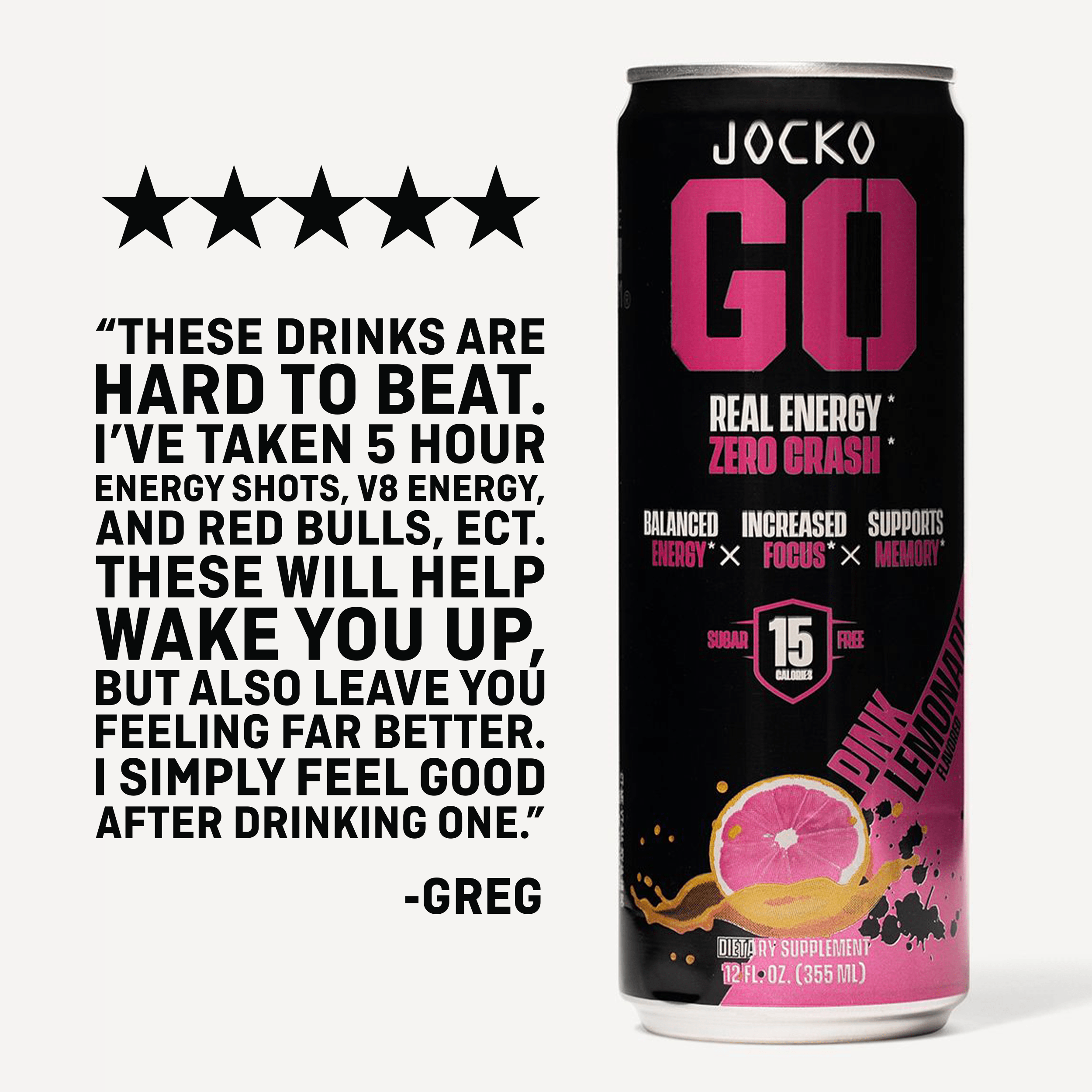 JOCKO GO Energy Drink - 12 Pack | Sugar-Free Pre Workout & Post Workout Supplement | Boost Energy & Focus for Gym, Running & Fitness