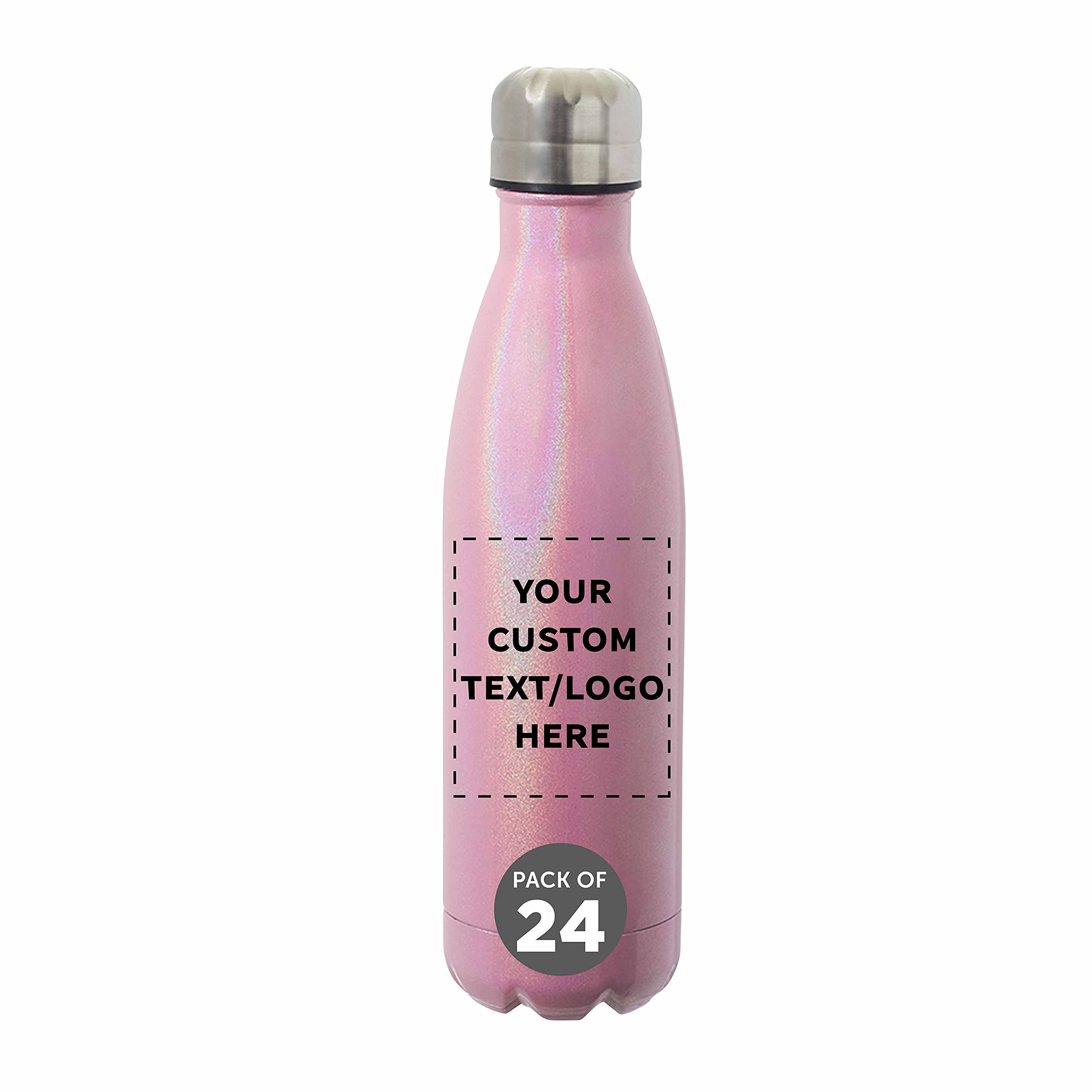 24-Pack Iridescent Insulated Water Bottles 17oz - Customizable Text & Logo - Double Wall Vacuum Insulated, BPA-Free, Leakproof - Perfect for Office, Gym, School, Outdoor Activities (Pink)