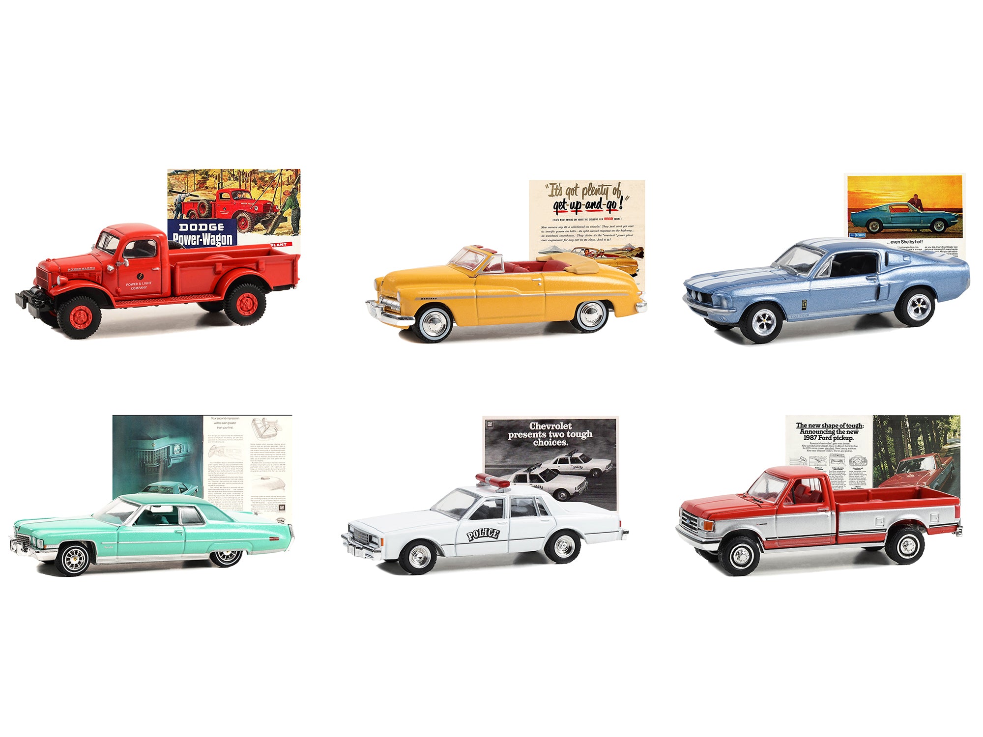 Vintage Ad Cars Set of 6 Pieces Series 9 - 1/64 Scale Diecast Model Cars by Greenlight - Perfect for Collectors, Display & Gift Giving