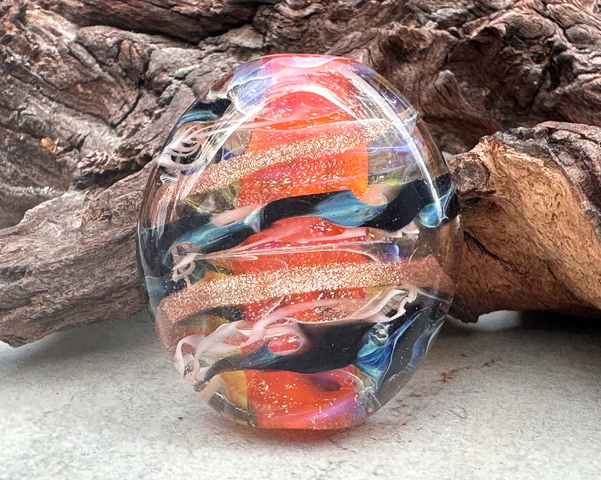 Vibrant Coral Orange Dichroic Glass Lampwork Bead - Handmade Focal Bead for Jewelry Making, DIY Crafts, Necklaces & Bracelets - Perfect for Artisan Creations and Unique Gift Ideas