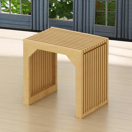 ROOMTEC 18 Inch Wooden Dining Bench - Natural Finish Small Entryway Bench for Kitchen, Living Room & Bedroom | Perfect for Farmhouse Decor, Breakfast Nook & Cozy Seating Areas