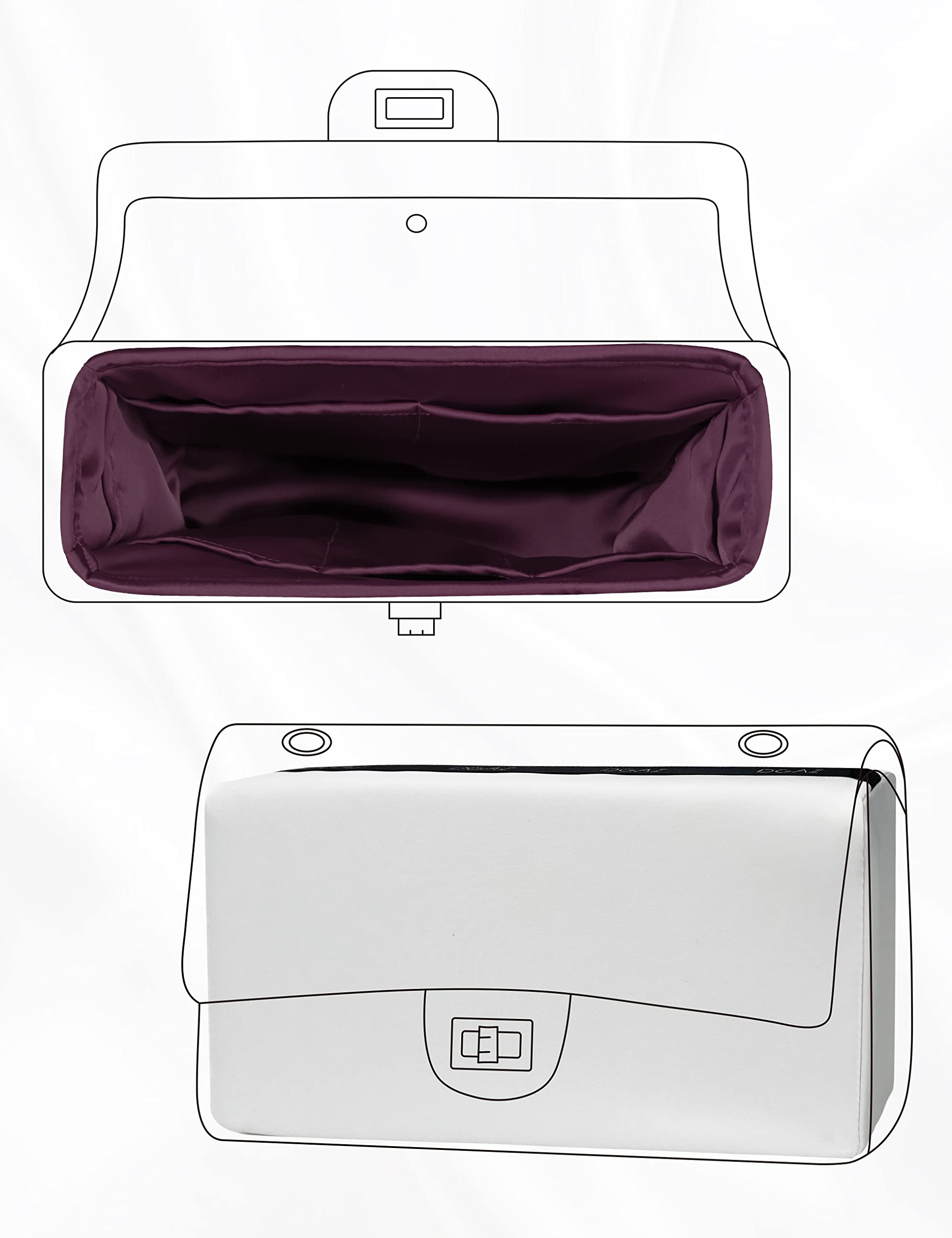 Luxury Silk Purse Organizer & Pillow Shaper for Chanel 2.55 Medium Handbag - Burgundy & White | Perfect for Travel, Work & Everyday Use