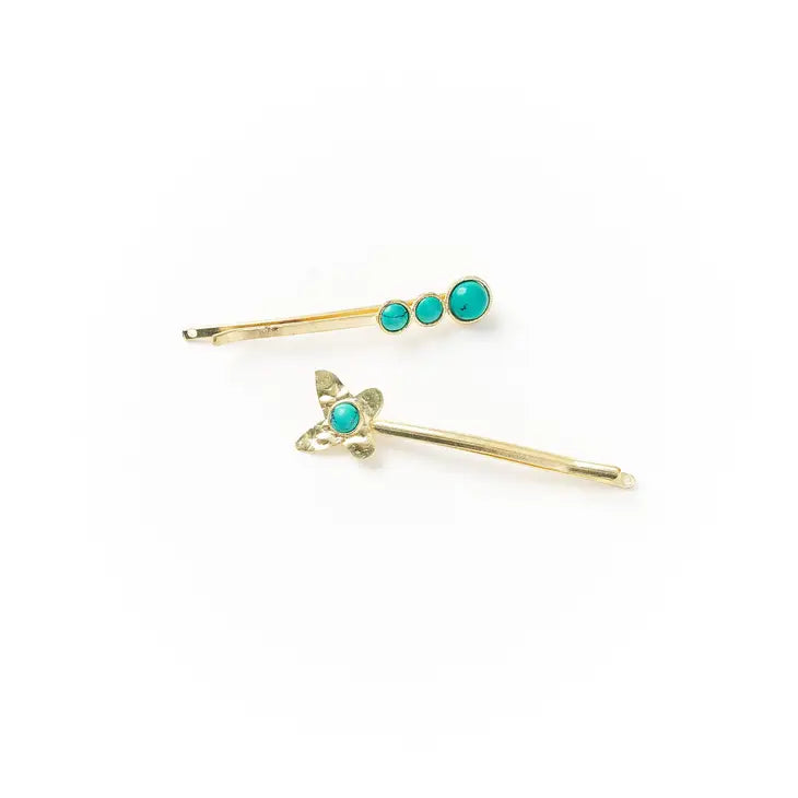 Turquoise Glass Bead Butterfly Bobby Pin Set - Handmade Hair Clips for Women & Girls - Perfect for Weddings, Parties & Everyday Wear