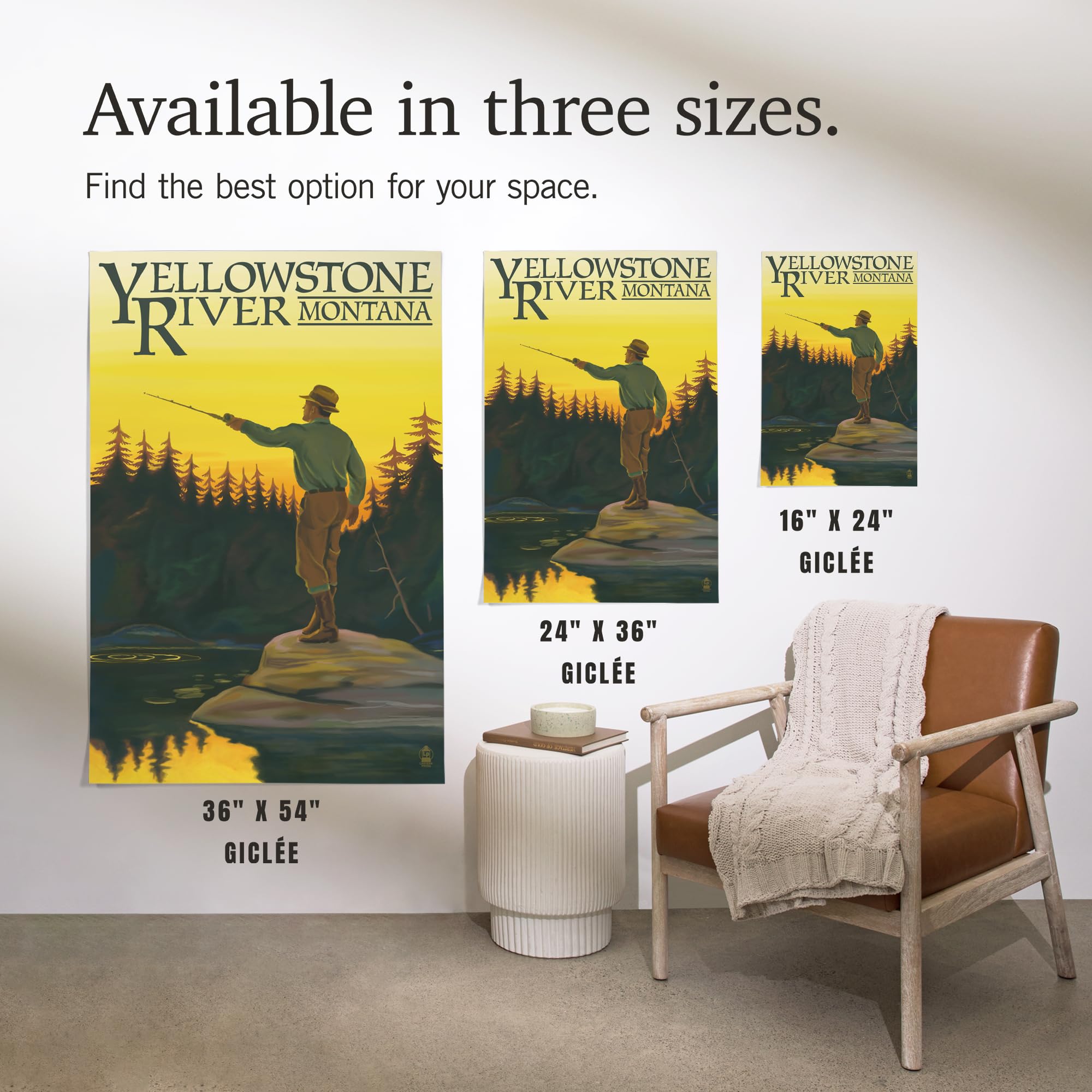 Lantern Press 16x24 Inch Giclee Art Print - Yellowstone River Montana Fly Fishing Landscape Wall Decor | Perfect for Home, Office & Cabin Decor