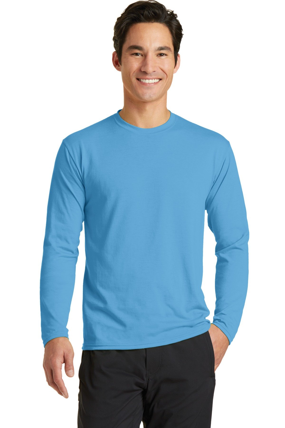 Port & Company PC381LS Long Sleeve Performance Blend T-Shirt - Moisture Wicking, Breathable Fabric for Workouts & Outdoor Activities - Aquatic Blue