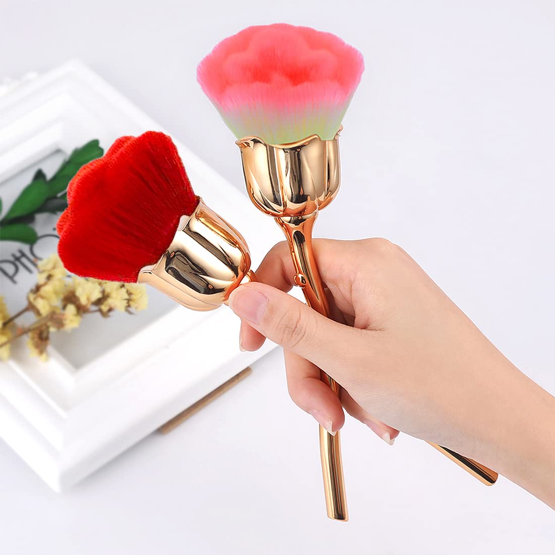 2 Pcs Rose Flower Makeup Brushes - Super Large Kabuki Brush for Face Powder, Blush & Loose Powder | Soft Cosmetic Brush Set for Makeup & Manicure (Red/Pink) | Perfect for Professional Salon, Home Beauty Routine & Travel Makeup Kit