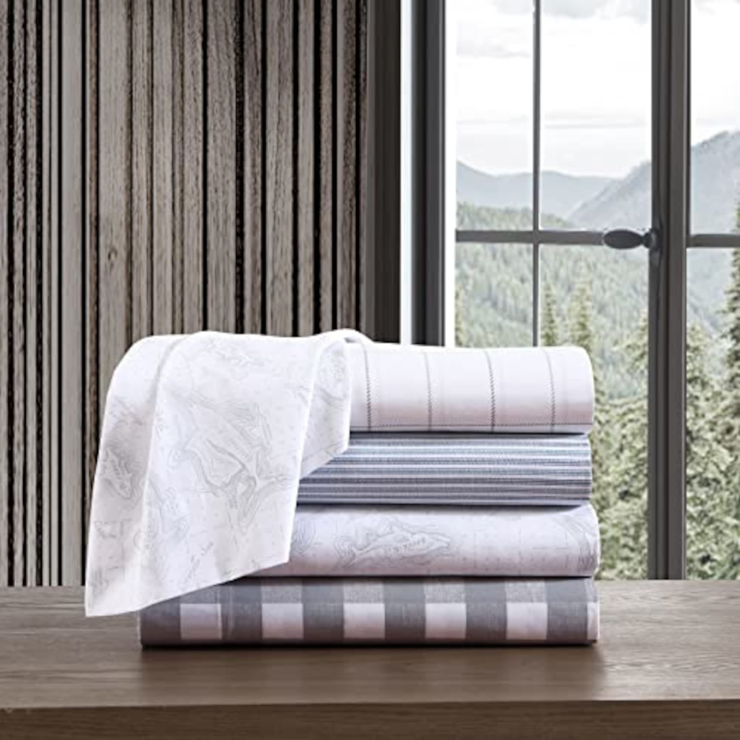 Eddie Bauer Queen Size Cotton Percale Sheet Set - Light Blue Ticking Stripe Bedding for Cool & Comfortable Sleep - Perfect for Master Bedroom, Guest Room & Vacation Homes