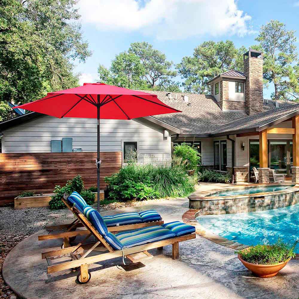 8ft 6 Rib Patio Table Umbrella for Outdoor Dining - Waterproof Cantilever Market Umbrella with Tilt Function for Backyard, Poolside & Restaurant Use