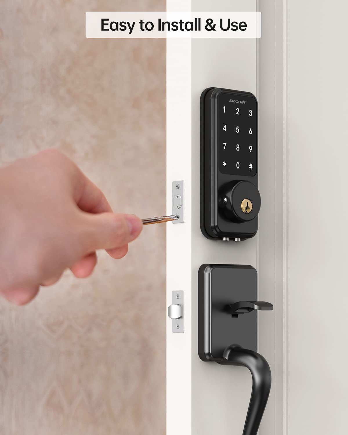 SMONET Smart Lock - Touchscreen Keypad Deadbolt with WiFi & Bluetooth, Keyless Entry Door Lock for Home & Office, Alexa Compatible - Secure Front Door Access for Vacation Rentals, Airbnb & Apartments