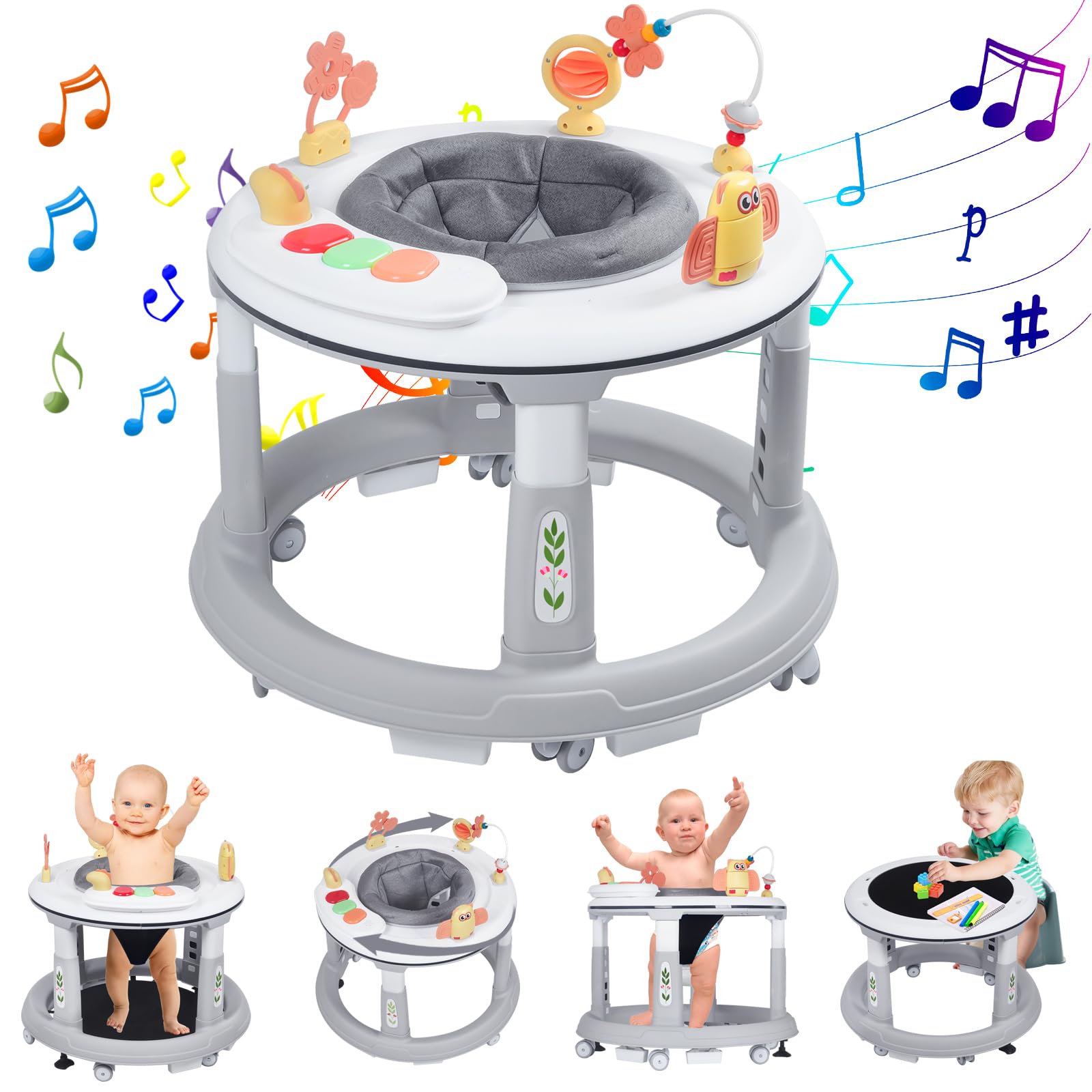 5-in-1 Foldable Baby Walker with Wheels & Activity Center - Adjustable Height Infant Walker for 6-18 Months (Boy & Girl) | Bouncer, Music & Learning Modes | Perfect for Home Play & Early Development