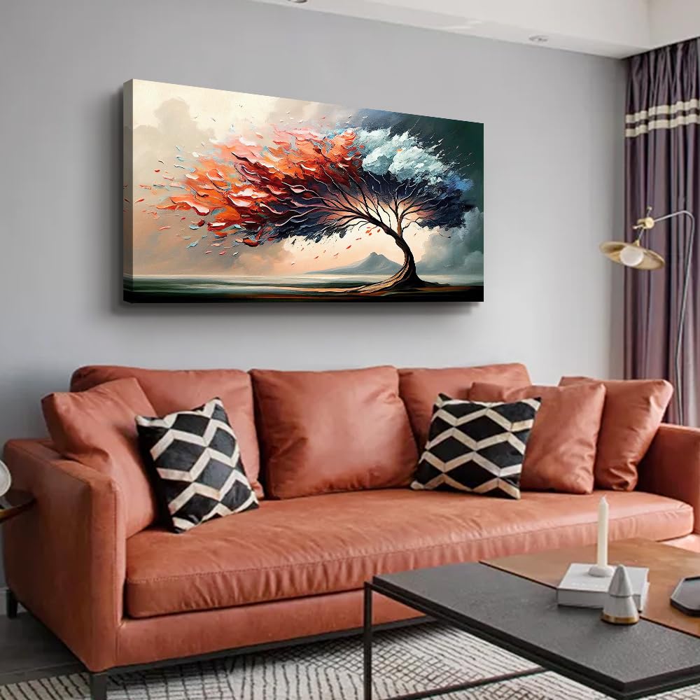 MHARTK66 Large Canvas Wall Art - Modern Tree Landscape Abstract Painting Framed Print (24x48 In) for Living Room, Bedroom, Office & Hotel Decor | Home & Commercial Interior Design Wall Decorations
