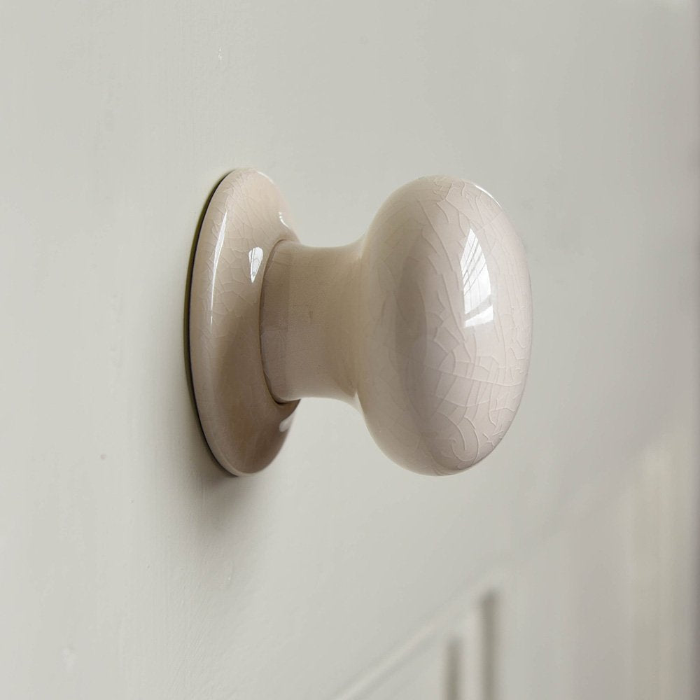 Vintage Ceramic Door Knobs - Cream Crackle Glaze Finish | Handcrafted Cabinet & Furniture Hardware | Perfect for Farmhouse, Cottage & Shabby Chic Home Decor