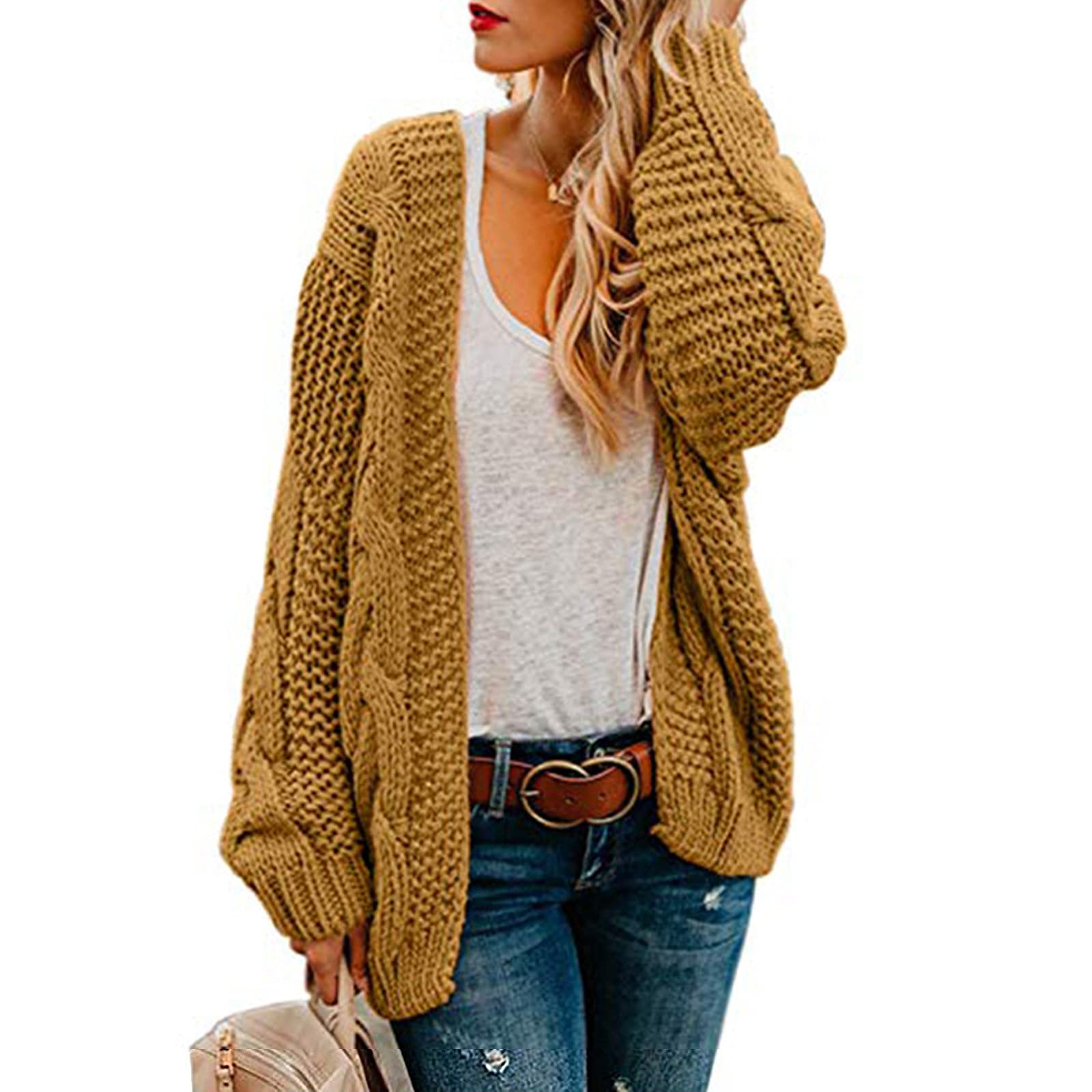 Plus Size Women's Cardigans - Lightweight Open Front Chunky Knit Long Duster Sweater for Casual Wear, Office & Layering | Cozy Outerwear for Fall & Winter