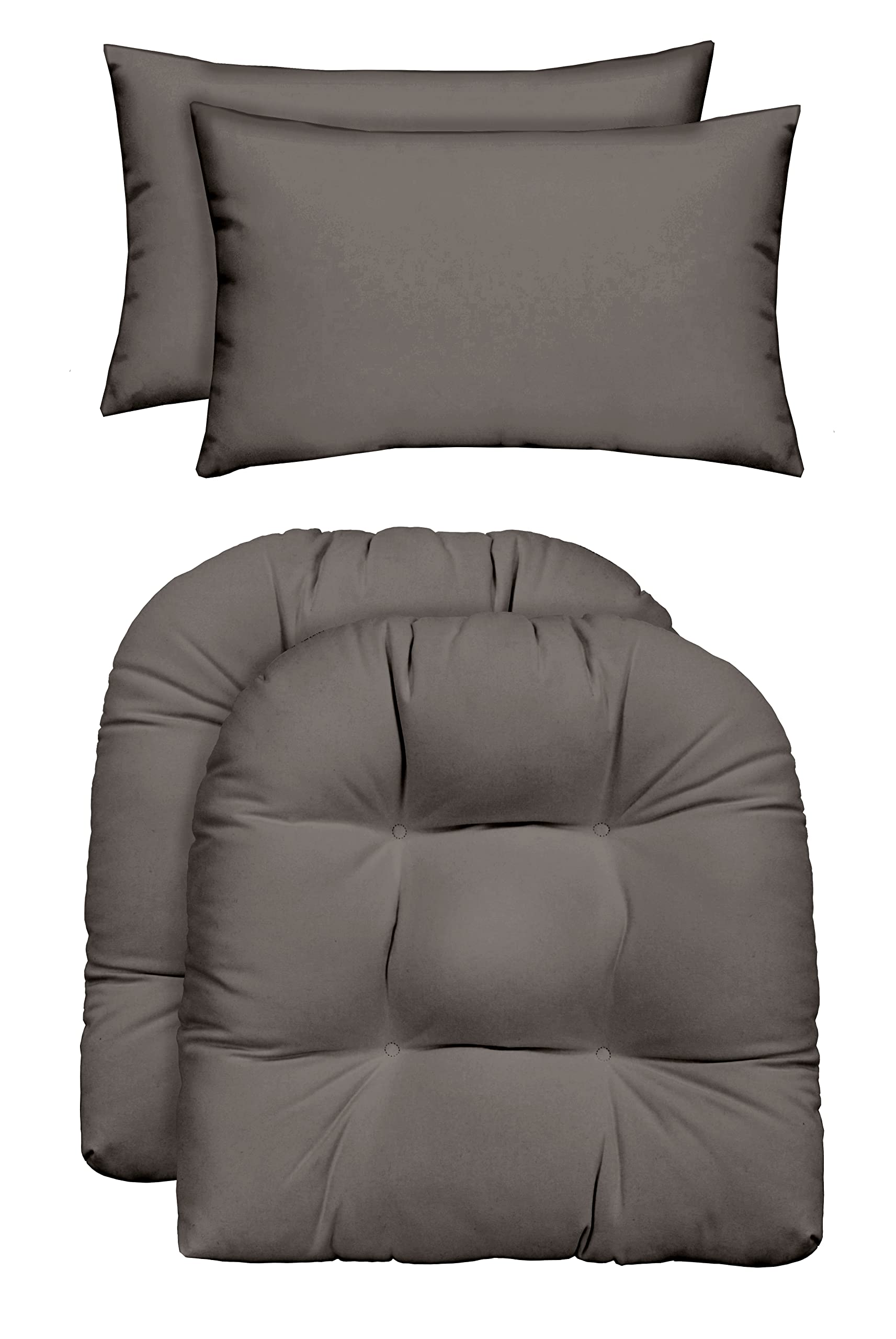 RSH DECOR: Set of 2 Tufted U-Shaped & Lumbar Pillows - 19”x19” & 20”x12” Water-Resistant Spun Fabric Cushions for Outdoor Patio Furniture - Charcoal Grey - Perfect for Wicker Chairs, Sofas, and Lounge Sets