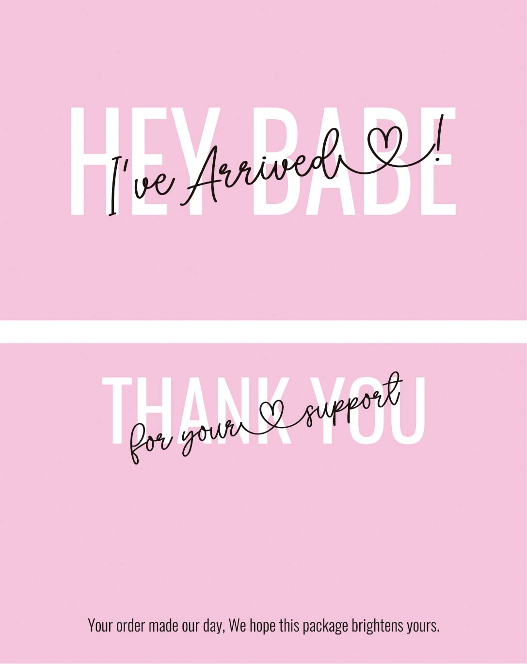 ITZAMNA 'Hey Babe I've Arrived' Thank You Cards - Pack of 100 Pink Heart Script Greeting Cards for Small Business Appreciation | Perfect for Customer Thank You Gifts, Wedding Favors & Party Invitations