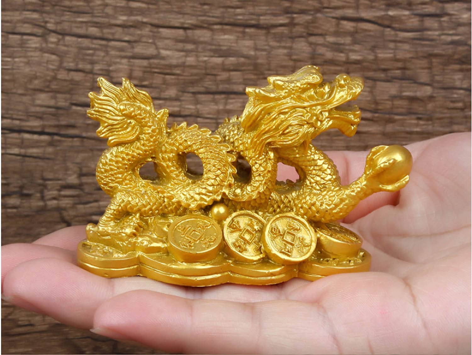 Golden Feng Shui Dragon Money Coins Statue - Wealth & Good Luck Charm for Home Office Decor, Business Gift, Meditation & Feng Shui Enhancement