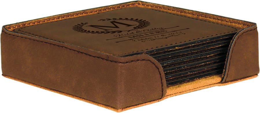Custom Leather Coasters Set of 6 - Wedding & Anniversary Gifts for Couples - Housewarming & Bar Use