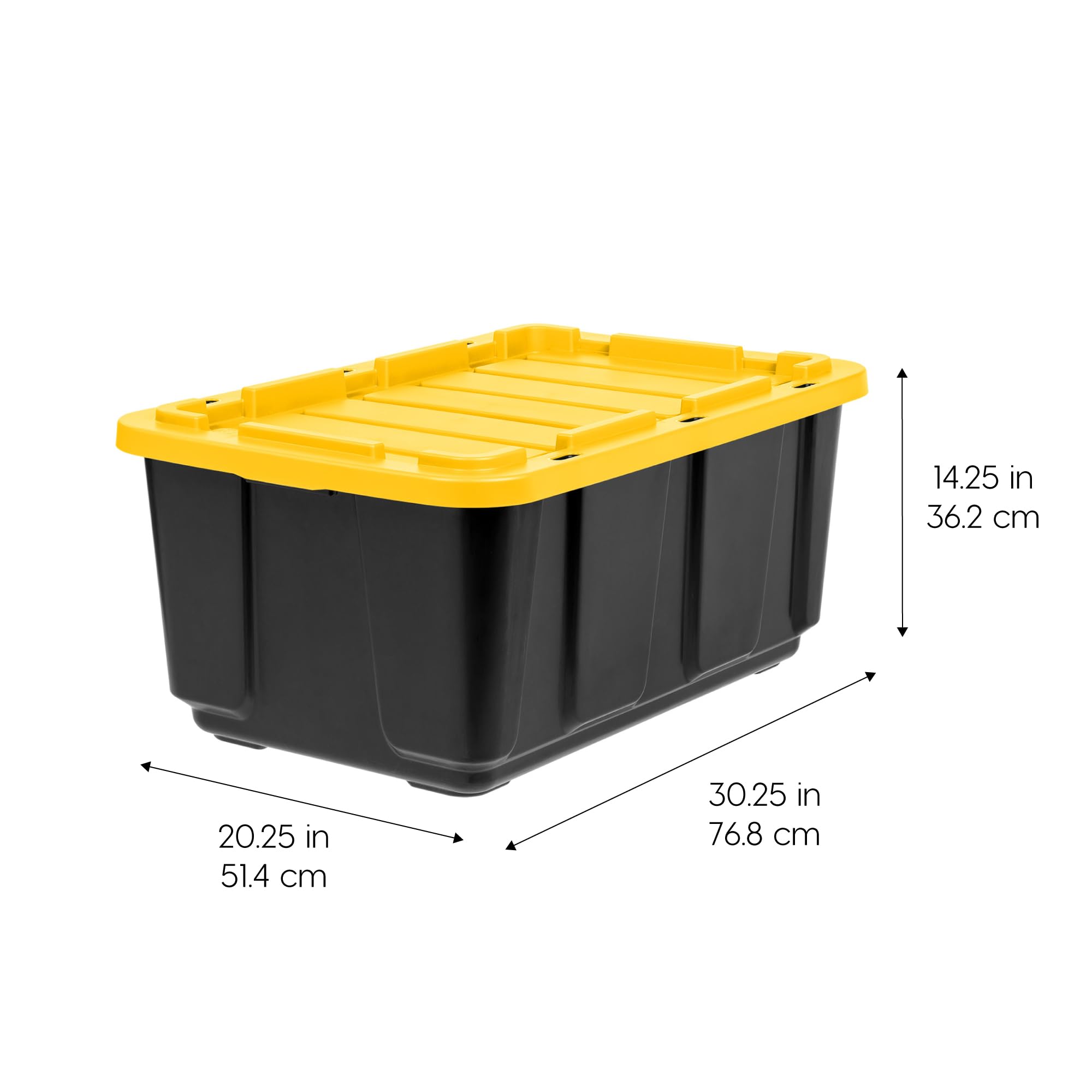 IRIS USA 27 Gallon Heavy Duty Truck Bed Toolbox Storage Tote Bins with Lids, 4 Pack - Made in USA, Durable Snap-On Lids, Stackable Industrial Tubs for Garage Organization, Workshop & Warehouse Storage - Black/Yellow