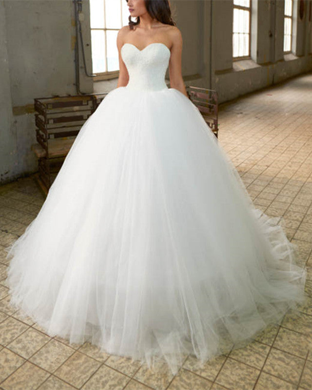 Sparkling Sequins Beaded Sweetheart Corset Wedding Dress with Tulle Ball Gown Skirt – Perfect for Bridal, Prom, Quinceañera & Formal Occasions