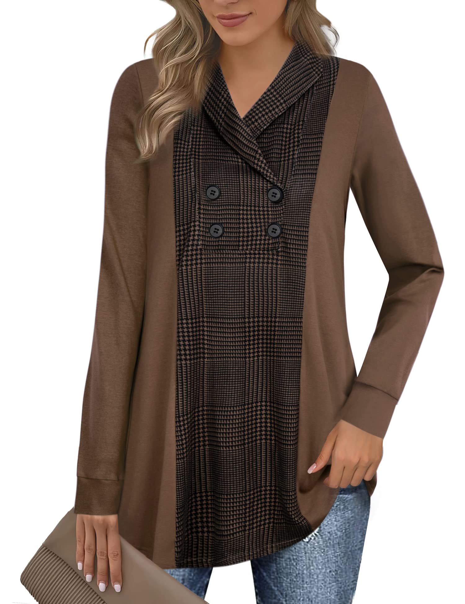 Bebonnie Women's Long Sleeve V-Neck Button Down Casual Sweatshirt Pullover Tunic Top - Comfortable Fall & Winter Layering Piece for Work, Travel and Weekend Outings