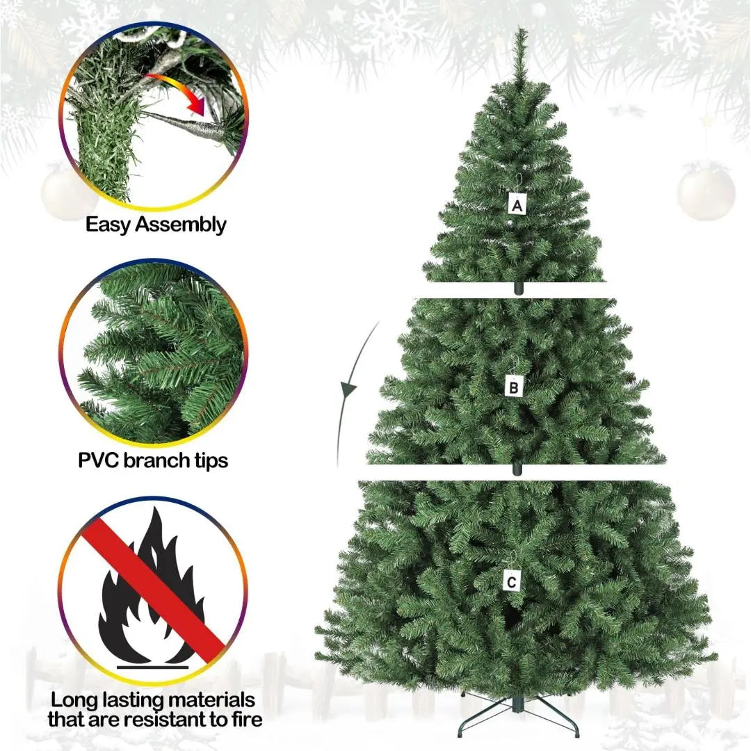 6'/7' Premium Artificial Christmas Tree with Realistic PVC Branch Tips - Easy Assembly Metal Stand & Hinged Branches - Perfect for Home, Office, and Holiday Decorations
