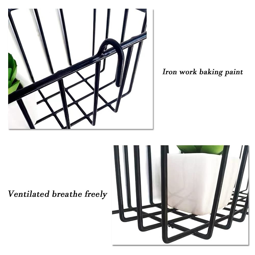3 Pack Black Grid Panel Hanging Wire Baskets - Wall Mounted Storage & Display Organizer for Kitchen, Home Decor, Potted Plants | Perfect for Small Space Organization & Rustic Home Decor