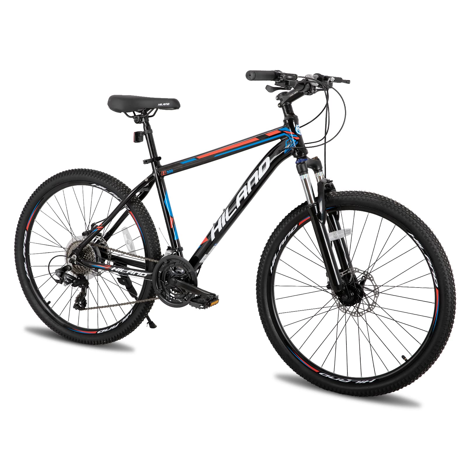 Hiland 26/27.5 Inch Men's Mountain Bike - 24-Speed Shimano Drivetrain, Lockout Suspension Fork, Lightweight Aluminum Frame with Disc Brakes - Perfect for Trail Riding, Commuting & Outdoor Adventures (3 Sizes for Men & Women)