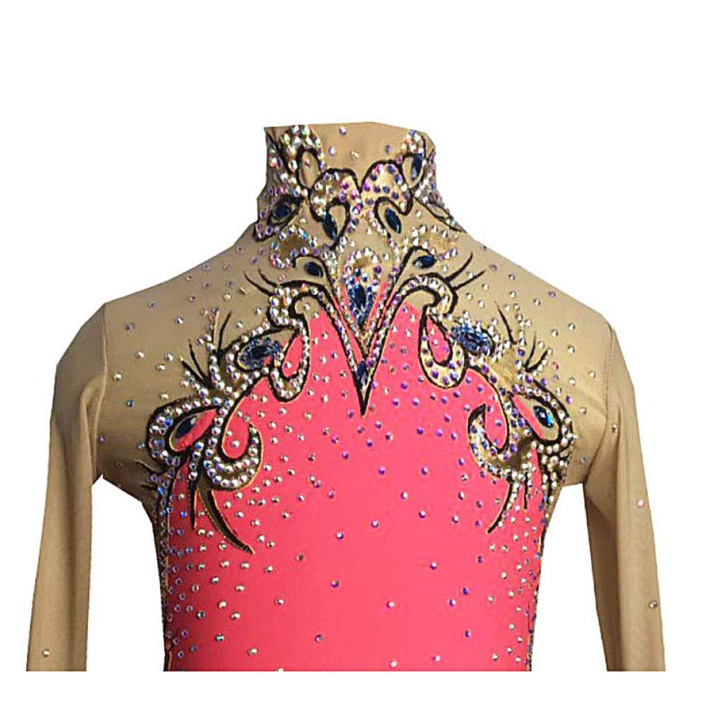 Women's & Girls' Figure Skating Dress - Long Sleeve Competition Skating Wear for Ice Skating Performances (Pink, Size Child 12) | Perfect for Ice Shows, Competitions & Practice