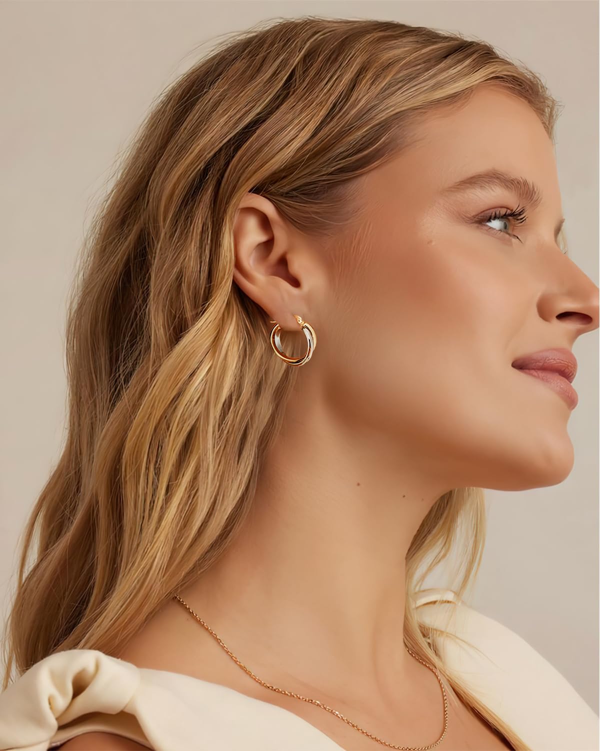 Two Tone Hoop Earrings for Women - Gold & Silver Three Circle Chunky Hoop Earrings with Knot Design, Fashion Jewelry Gift for Birthday, Party & Everyday Wear