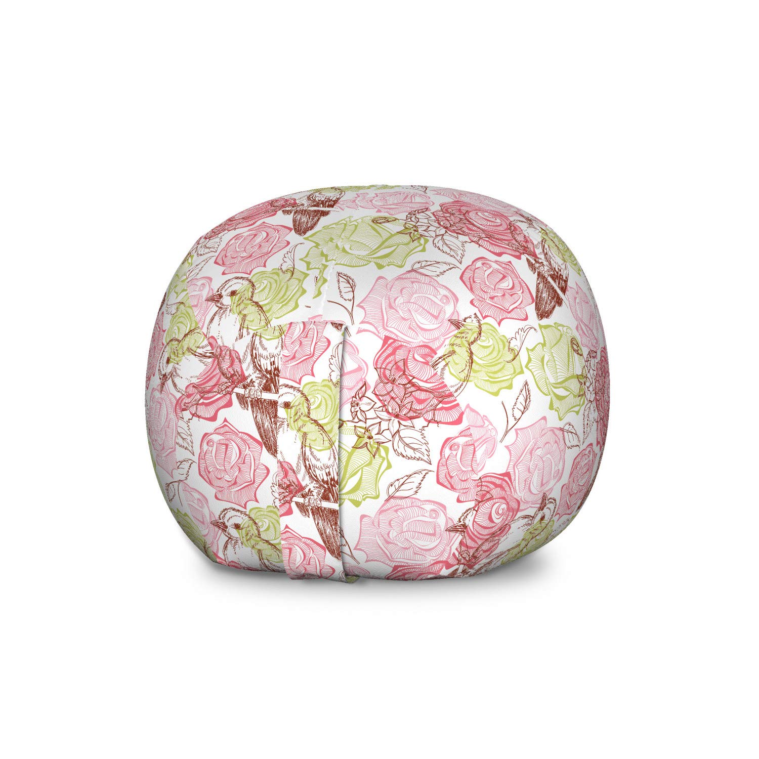 Ambesonne Floral Storage Toy Bag Chair - Large Washable Stuffed Animal Organizer with Bird & Cherry Blossom Design | Kids Room Decor, Playroom Storage, Nursery Organization