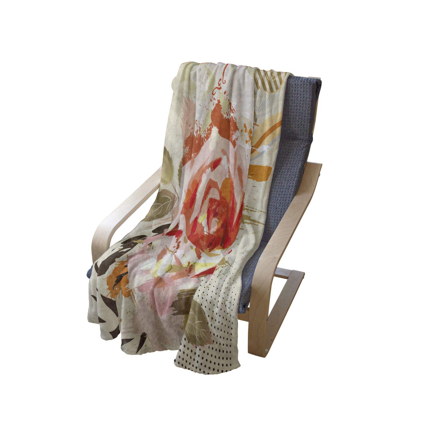 Ambesonne Rose Throw Blanket - Soft Flannel Fleece Blanket with Abstract Grunge Rose & Floral Retro Design, 50