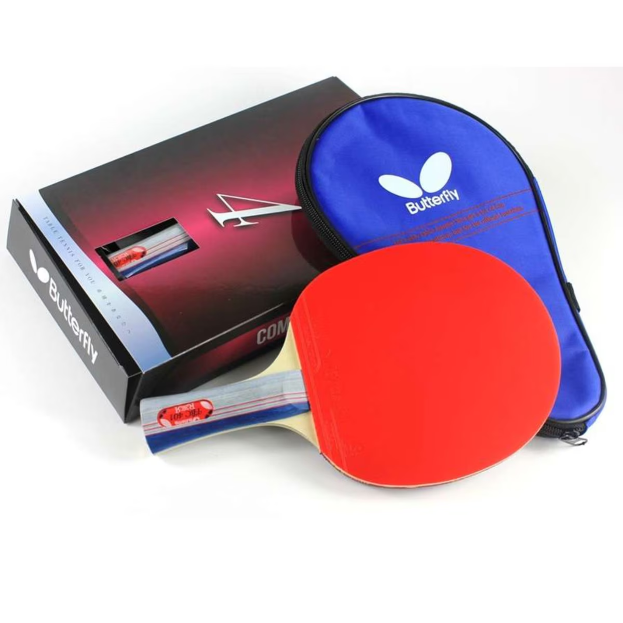 Butterfly Shakehand BTY 401 FL Table Tennis Racket Set - Professional Ping Pong Paddle with Case for Indoor & Outdoor Play