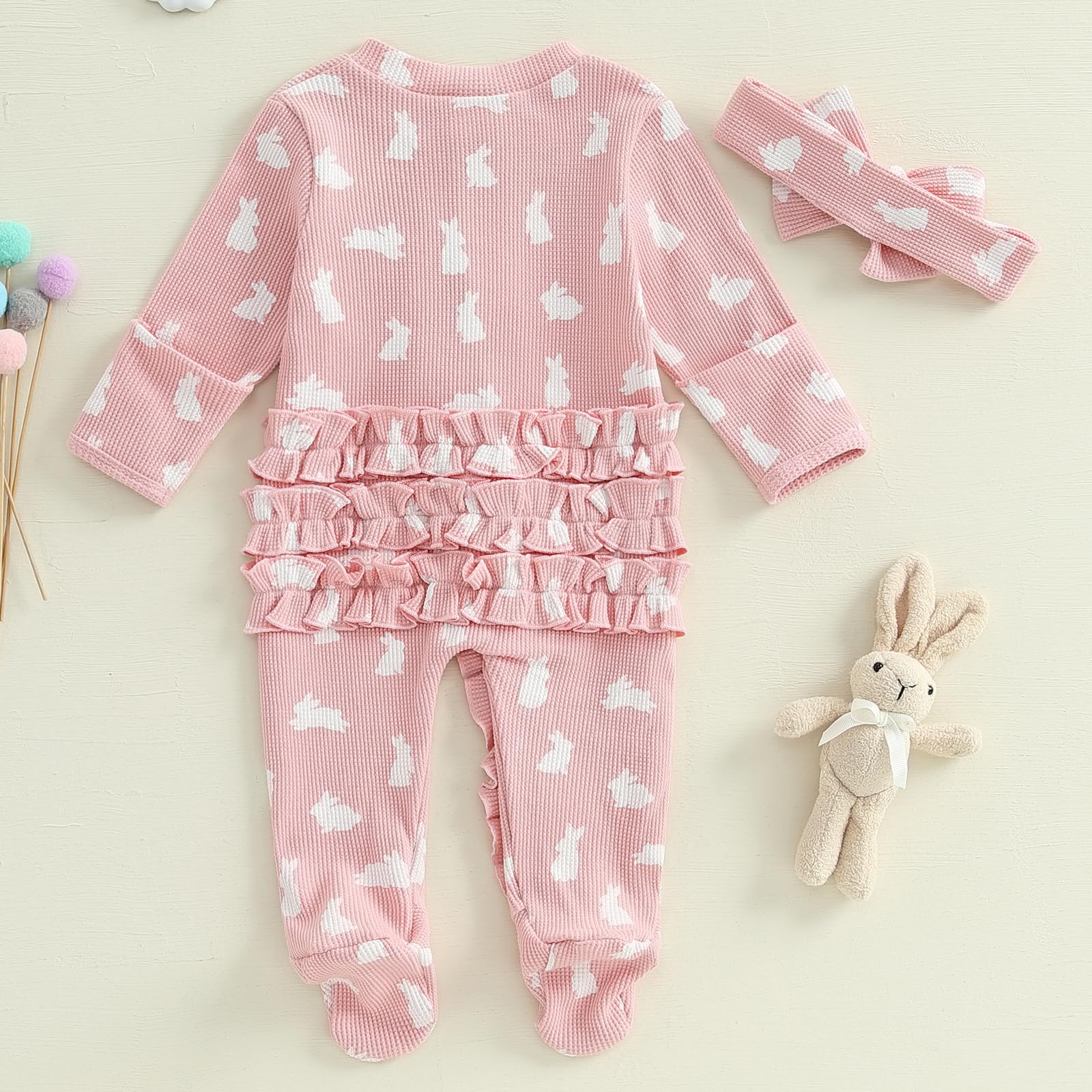 Valentine's Day Newborn Baby Girl Outfit - Heart Print Ruffle Romper Waffle Jumpsuit for Coming Home & Photo Shoots | Cute Valentine Gift for Infant Girls