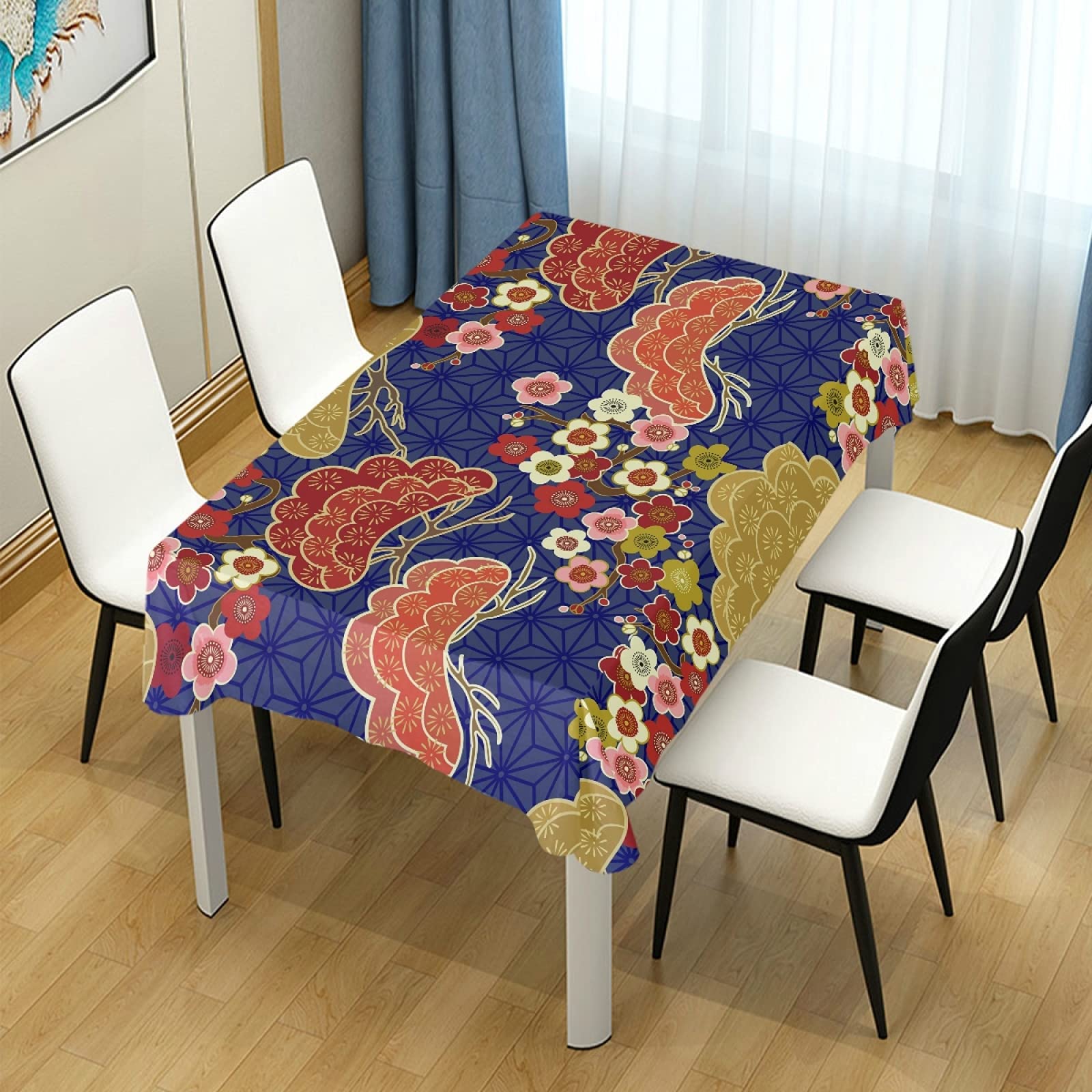 Elegant Cherry Blossom Tablecloth 60x120 Inch - Traditional Oriental Floral Polyester Rectangular Table Cover for Party, Wedding & Home Dining Decor - Perfect for Spring Celebrations, Asian-Themed Events & Everyday Table Setting