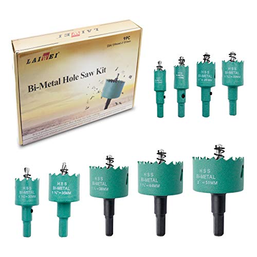 LAIWEI 9pcs Bi-Metal Hole Saw Kit for Wood & Metal - Perfect for DIY & Construction