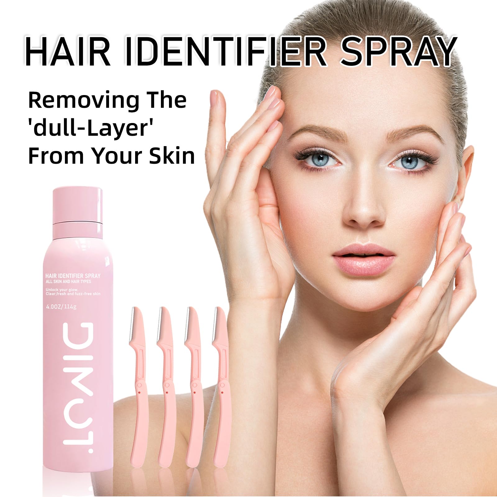 2PC Hair Identifier Spray for Face & Body Shaving - Dermaplane Spray for Men & Women, Skin Hair Identifying Spray with Razors - Perfect for Precise Shaving & Smooth Skin Care