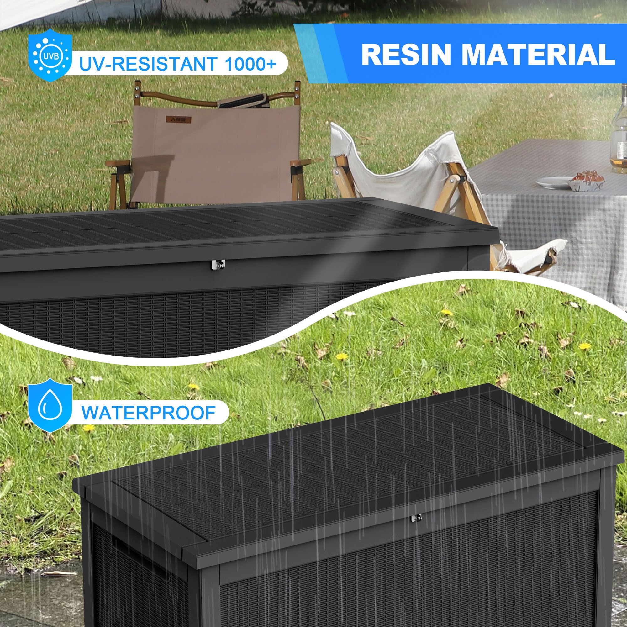 260 Gallon Large Outdoor Storage Deck Box - Waterproof, Lockable Resin Container for Patio Furniture, Garden Tools & Pool Supplies | Perfect for Backyard, Deck & Poolside Organization (Black)
