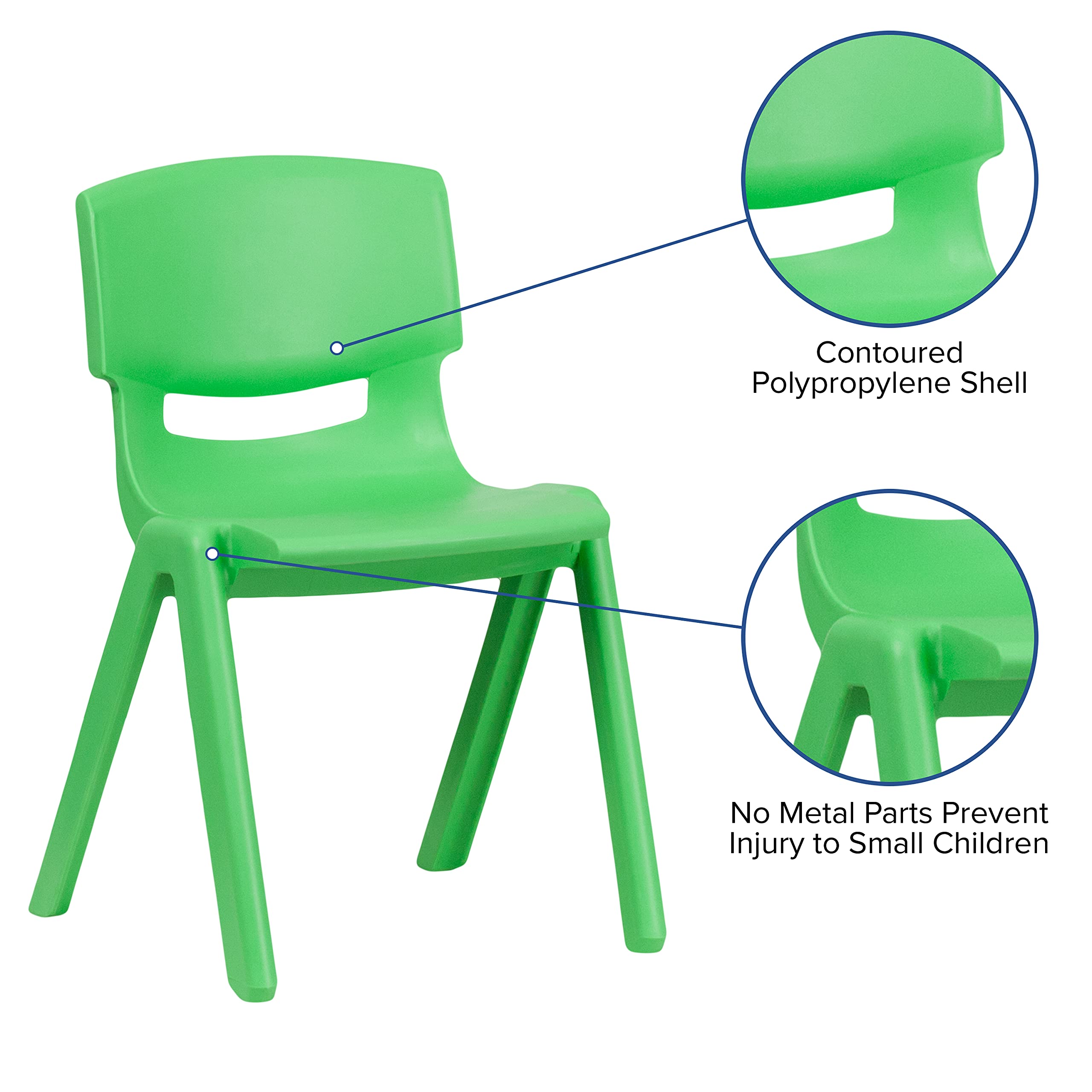 Flash Furniture Whitney 5-Pack Green Plastic Stacking School Chairs - 15.5