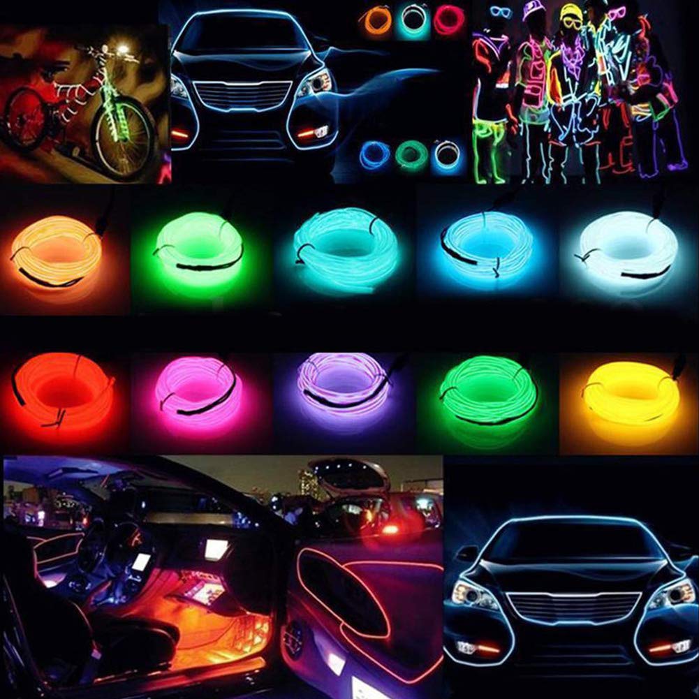 ABALDI 3m/9ft El Wire Neon Lights - Electroluminescent Car Interior Lighting Strip with Strobe Effect (Green) | Perfect for Car Decoration, Parties, and Night Driving
