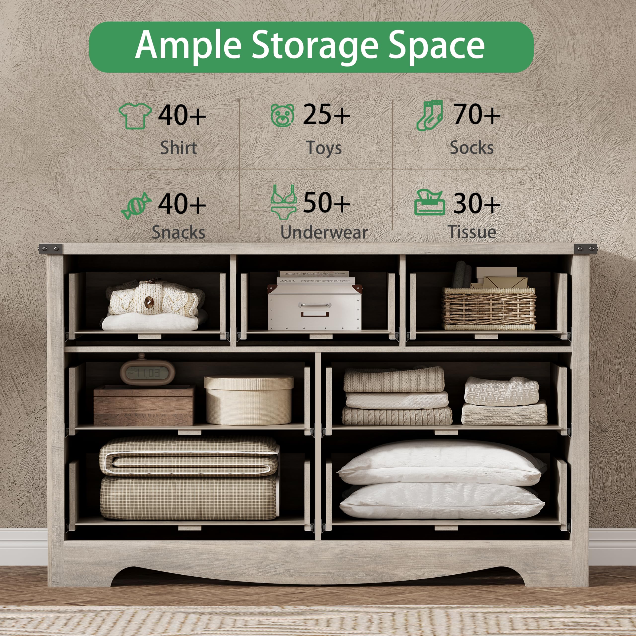 Modern 7-Drawer Wooden Dresser for Bedroom - 48