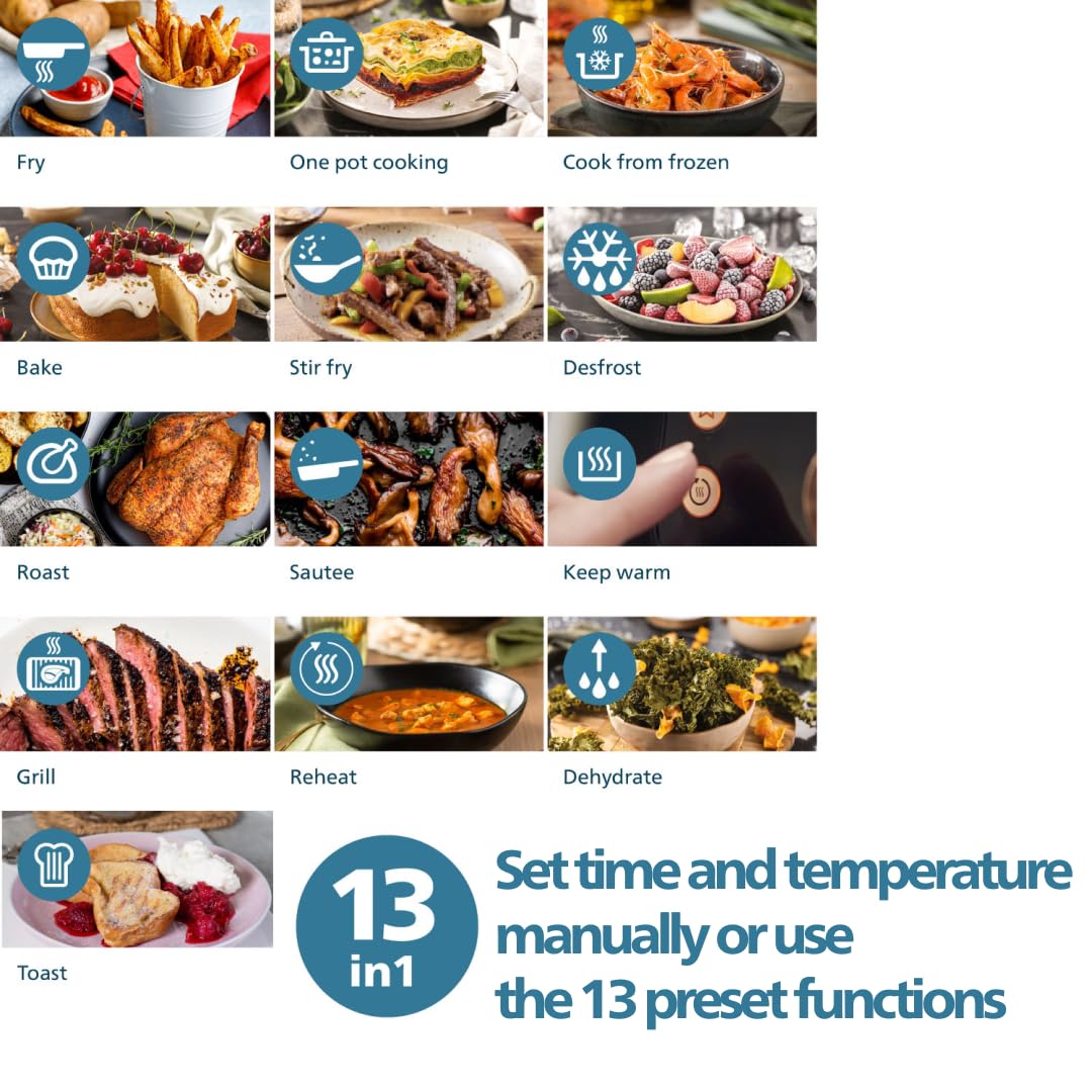 Philips Air Fryer 2000 Series - 13-in-1 Multi-Function Digital Airfryer with 6.6 Quart Capacity, Compact Design & Viewing Window - Healthy Oil-Free Cooking for Family Meals, Snacks & Meal Prep - Black (NA230/00)
