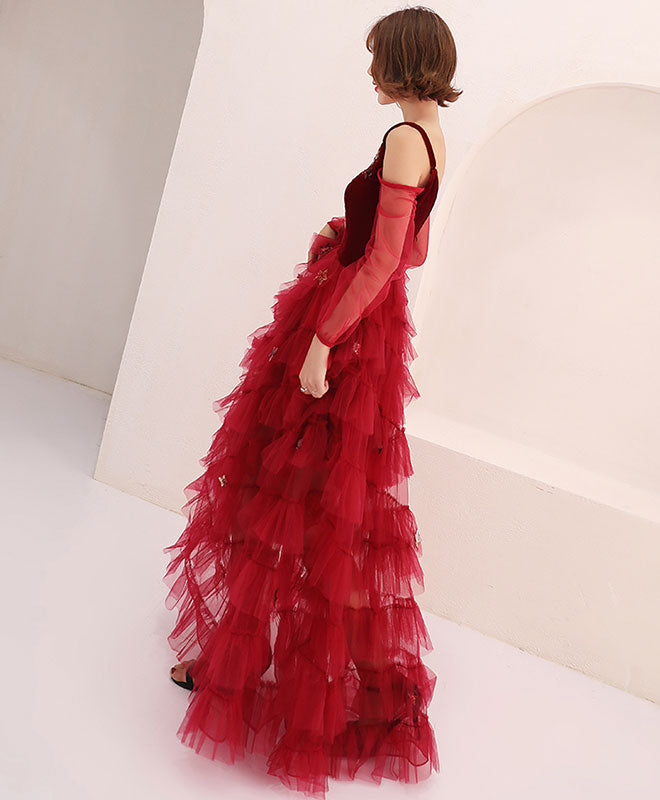 Elegant Burgundy Tulle Off-Shoulder Long Prom Dress for Women | Formal Evening Gown for Homecoming, Wedding, and Special Occasions