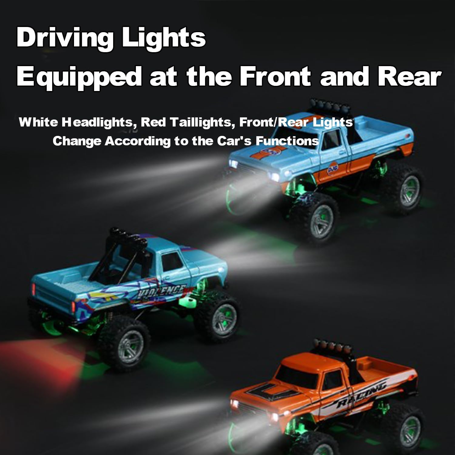 Mini Monster Truck - 2.4Ghz Remote Control RC Car Toy, All Terrain Off-Road Vehicle with LED Lights, 20KM/H High Speed (Orange) - Perfect for Kids Outdoor Play, Birthday Gifts & Backyard Racing
