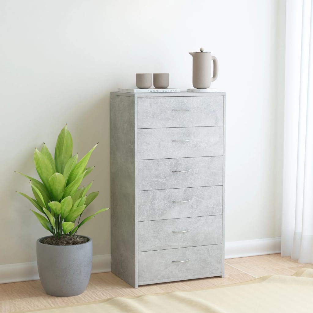 Modern Sideboard Buffet Cabinet with 6 Drawers - Wooden Kitchen Storage Cupboard, Console Table in Concrete Gray | Perfect for Dining Room Organization, Serving Food & Living Room Decor
