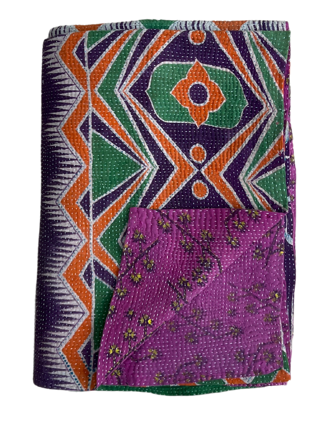 Lightweight Kantha Quilt No. 642 - Handmade Cotton Throw Blanket for Bed, Sofa & Travel - Perfect for Cozy Home Decor, Gift & Yoga Meditation