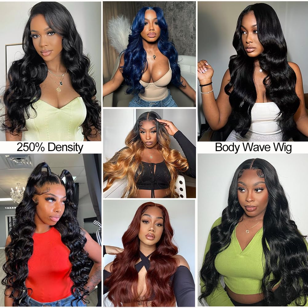 13x6 HD Lace Front Wig 250% Density Human Hair - Body Wave Glueless Wig with Pre-Plucked Hairline & Baby Hair for Black Women | Perfect for Daily Wear, Parties & Special Occasions (28 Inch)