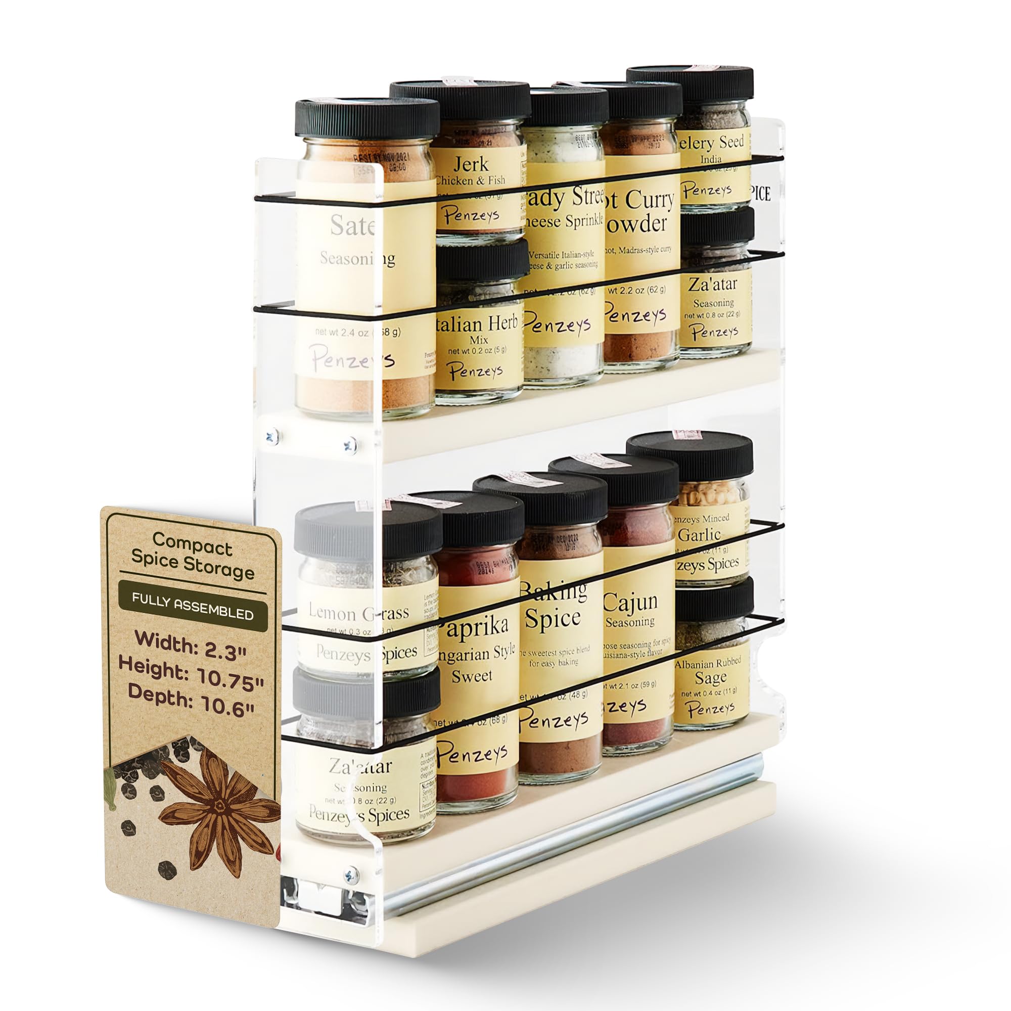 Vertical Spice Rack Organizer - Narrow Sliding Spice Jar Storage for Kitchen Cabinets - Space-Saving Pantry Organizer with Slide-Out Drawers - Perfect for Seasonings, Herbs & Spices (2.3