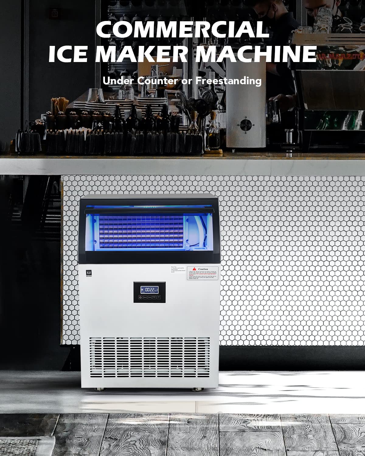 Commercial Ice Maker Machine - 265lbs/24H, 55lbs Storage, Stainless Steel Clear Ice Cube Maker with 126pc Tray & LCD Smart Control - Perfect for Restaurants, Kitchens, Coffee Shops, Bars, and Commercial Use