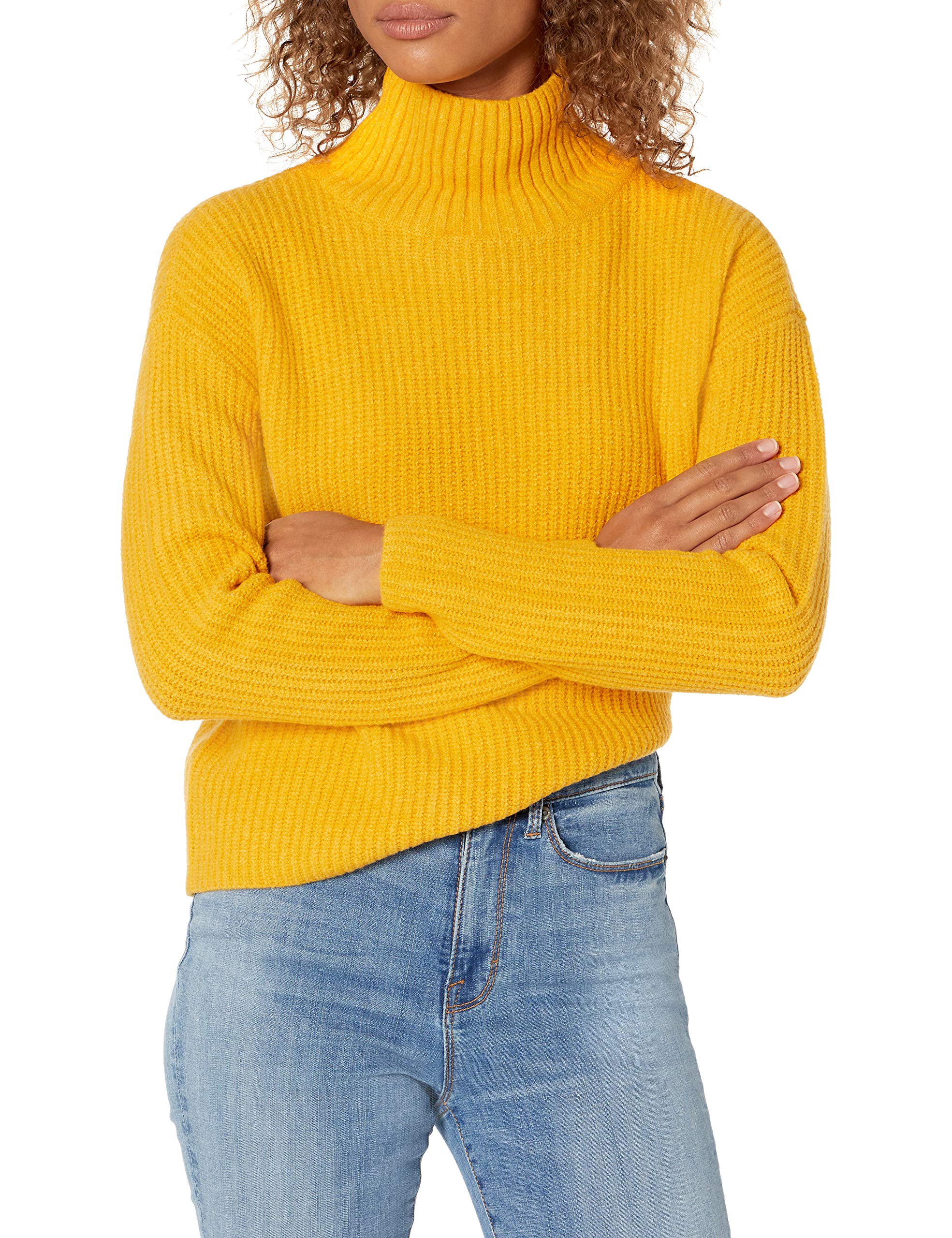 Goodthreads Women's Mid-Gauge Stretch Cropped Long-Sleeve Funnel Neck Sweater - Cozy Winter Pullover for Casual Outfits & Office Wear